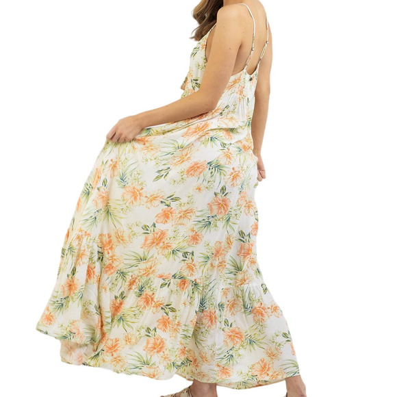 Rip Curl NWT Sol Seeker Maxi Dress Floral White XL Smocked Hawaiian Tropical - Picture 2 of 12